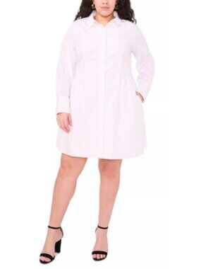 MSK White Cotton Pointed Collar Shirt Dress with Side Pockets Size 2X